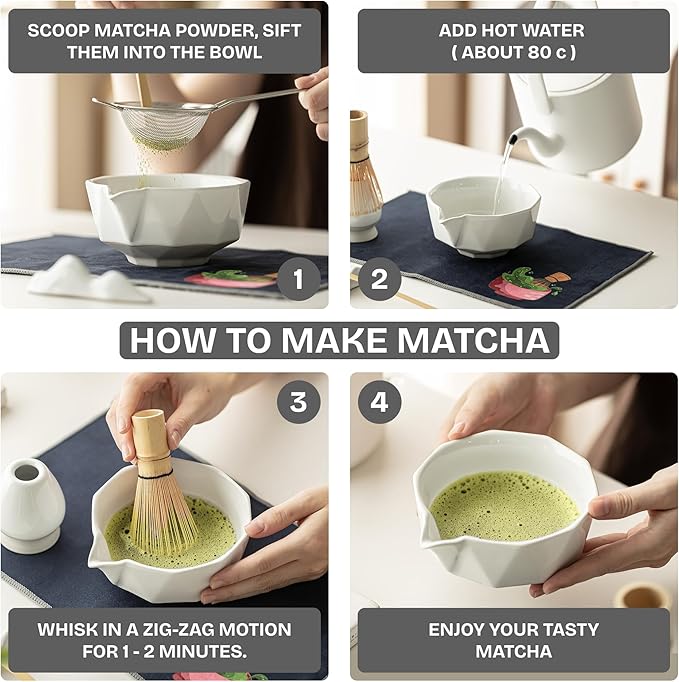 7 PCS Matcha Whisk Kit with Bowl & Scoop, Bamboo Whisk and Sifter, Traditional Japanese Tea Set for Matcha Lovers – Complete Matcha Gift Kit (White) - Bloomnest