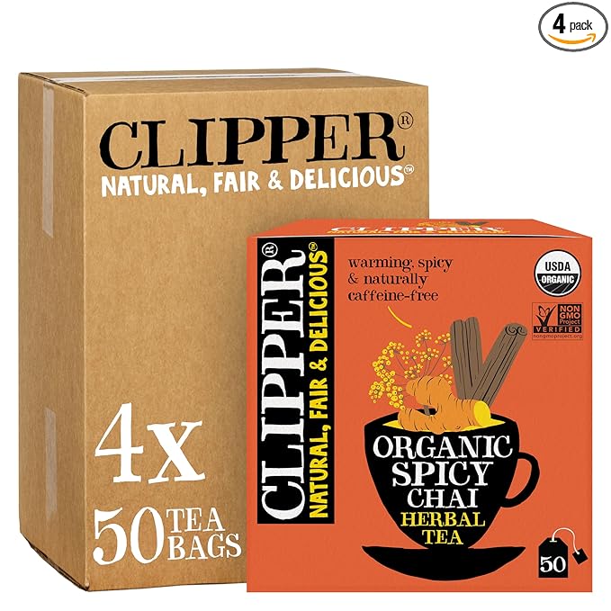 Clipper Tea Spicy Chai Herbal Tea – Caffeine Free, USDA Organic, Great Hot or Iced – Warming, Spicy, Natural, Fair & Delicious – 200 Tea Bags - Bloomnest