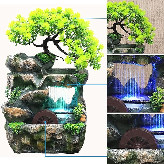 Rockery Stream Tabletop Fountain, Zen Meditation Indoor Waterfall Feature with Automatic Pump and Switch, Desktop Fountain for Home Office Bedroom Decoration (D) - Bloomnest