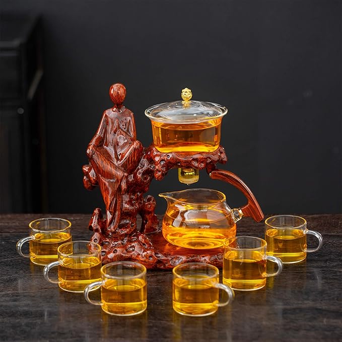 Kungfu Tea Sets Semi Automatic Glass Teapot Set (Meditation-red) - Bloomnest