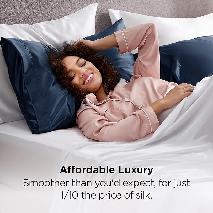 Bedsure King Size Satin Pillowcase Set of 2 - Blue Silky Pillow Cases for Hair and Skin with Envelope Closure, Similar to Silk Pillow Cases, Gifts for Women Men, 20x36 Inches, 2pcs - Bloomnest