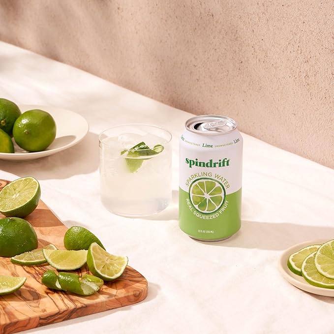 Spindrift Sparkling Water, Lime Flavored, Made with Real Squeezed Fruit, 12 Fl Oz Cans, Pack of 24 (Only 4 Calories per Can) - Bloomnest