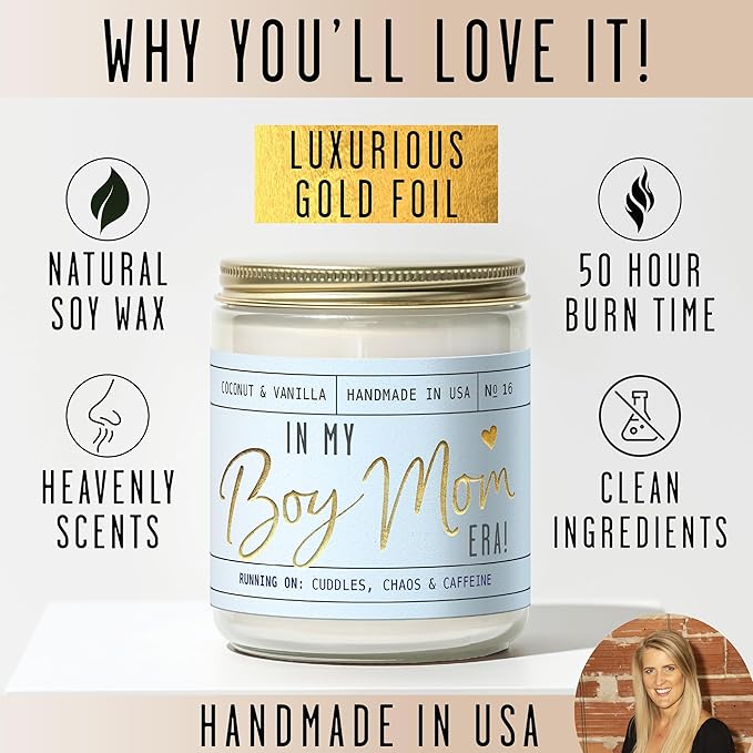 Boy Mom Gifts for Mothers Day - 'in My Boy Mom Era' Soy Candle, w/Vanilla, Coconut & Citrus I 50Hr Burn, Made in USA - Bloomnest