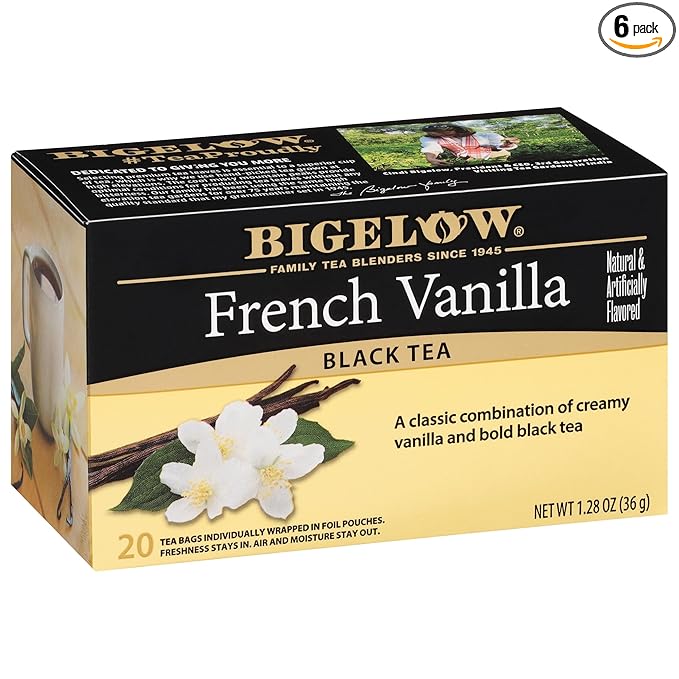Bigelow French Vanilla Black Tea Bags, 20 Count Box (Pack of 6), Caffeinated Black Tea, 120 Tea Bags Total - Bloomnest