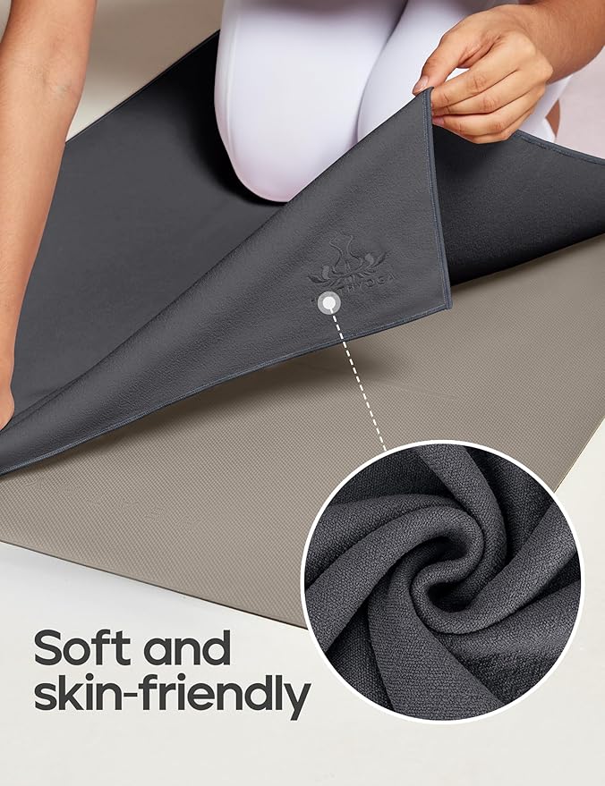 Heathyoga Yoga Mat Towel Non Slip for Hot Yoga Towel with Silicone Grip & Free Spray Bottle, 72"X26" Extra Large Microfiber Yoga Towel for Bikram, Pilates, Fitness