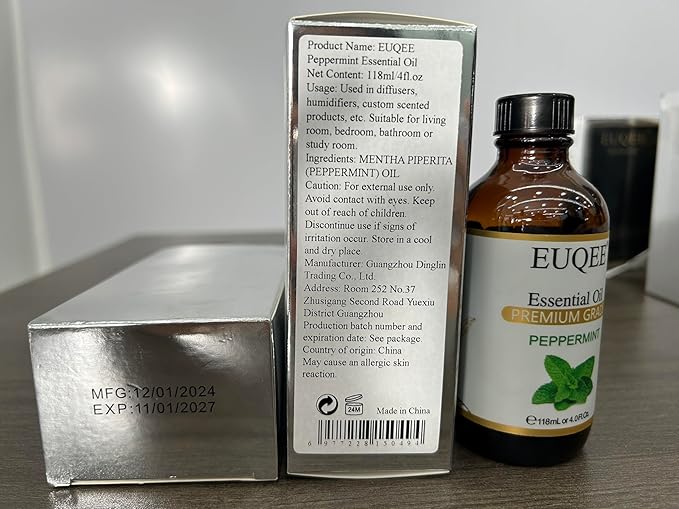 EUQEE Peppermint Essential Oil 118 ml Pure Peppermint Oil with Glass Dropper, Great for Aromatherapy, Diffuser, Soap Candle Making - 4Fl. Oz - Bloomnest