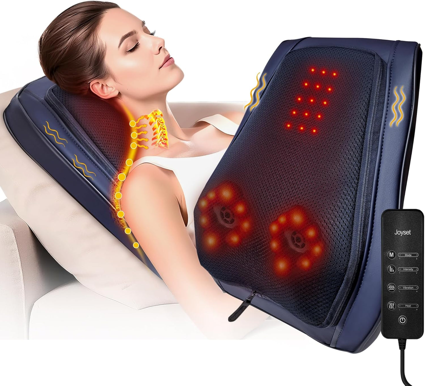Joyset Back Massager for Back Pain Deep Tissue, Shiatsu Lower Back Neck Massager with Heat, 3D Kneading Massage Pillow for Neck Shoulder Legs, Gifts for Mom, Dad, Women