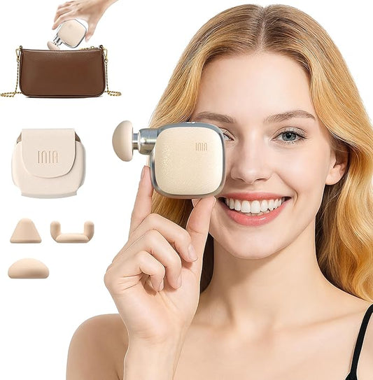 INIA PocketForce Mini Massage Gun - 75% Smaller, High-Power Percussion for Full Body Relief, Portable Deep Tissue Massager Gun with Leather Case & 3 Heads for Travel & Office Use, Gifts for Men Women - Bloomnest