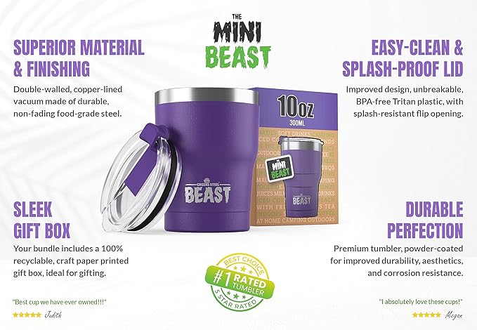 Beast 10 oz Tumbler Stainless Steel Vacuum Insulated Coffee Ice Cup Double Wall Travel Flask (Purple) - Bloomnest