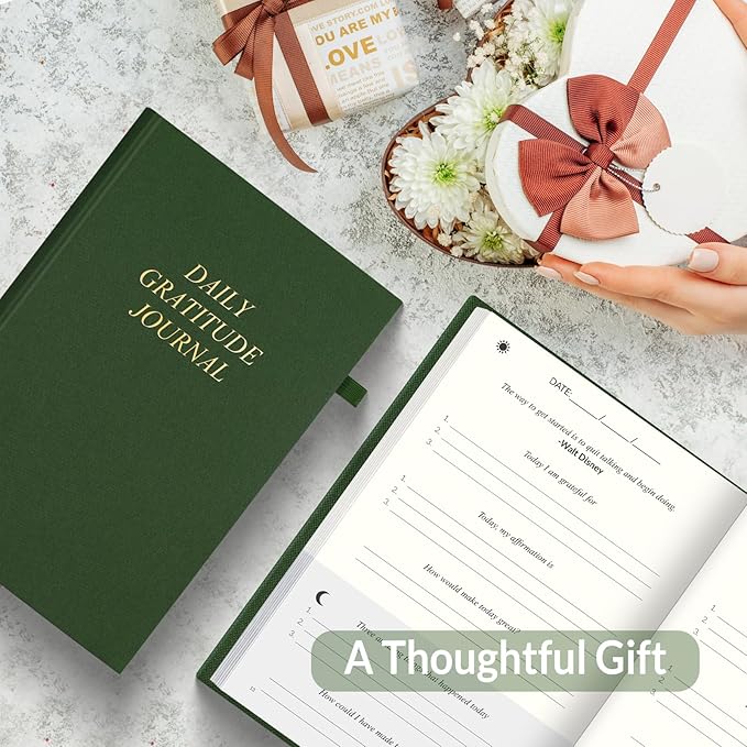 SUNEE Daily Gratitude Journal – 52 Weeks Simple 5 Minute Journal for Daily Reflection, Build Positivity and Mindfulness, Undated Minimalist Planner for Women & Men (Deep Green)