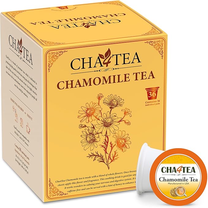 Cha4Tea 36-Count Pure Camomile Herbal Tea Pods Compatible with Keurig Brewers - Bedtime/Sleep-well/Nightly Calm/Relaxing Tea - Bloomnest