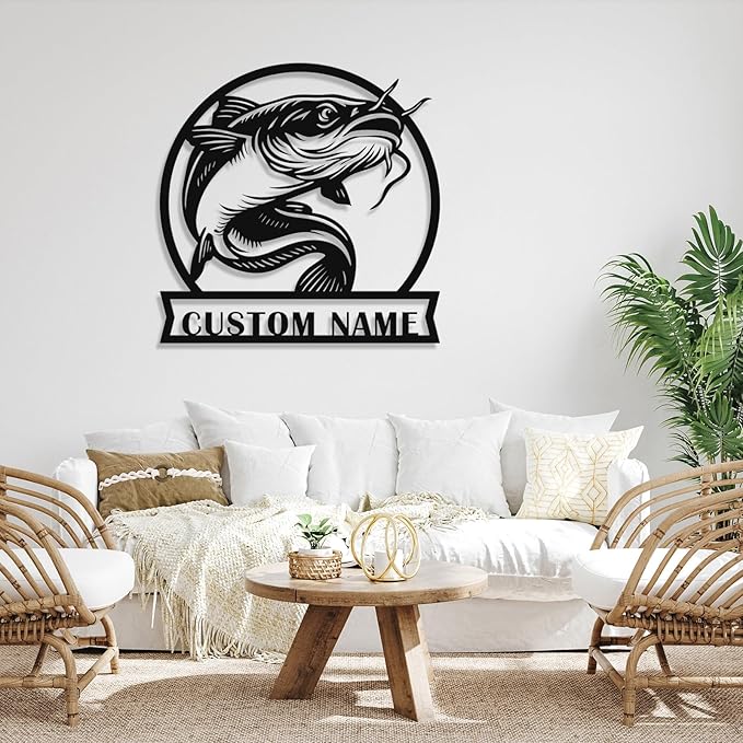 Personalized Catfish Metal Sign – Custom Name Fishing Wall Art – Iron Decoration for Cabins, Lake Houses, Man Caves, and Outdoor Spaces (Catfish-1) - Bloomnest