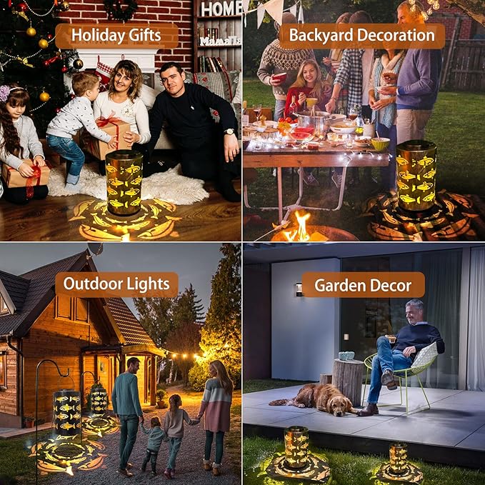 HONGLAND Solar Hanging Lanterns Outdoor, Waterproof Hollowed-Out Fish Design with Warm White LED, Auto On/Off Solar Lantern for Garden, Patio, Porch Decor - Bloomnest