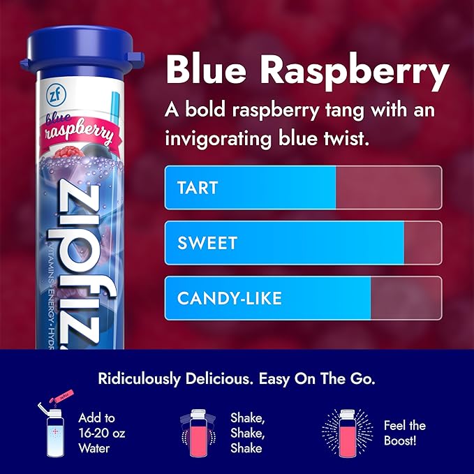 Zipfizz Daily Energy Drink Powder, Blue Raspberry, 20 Pack | 3-in-1 Sustained Energy, Rapid Hydration, and Essential Vitamins | Sugar-Free | Electrolyte Powder | Contains Vitamin B-12 & Antioxidants - Bloomnest
