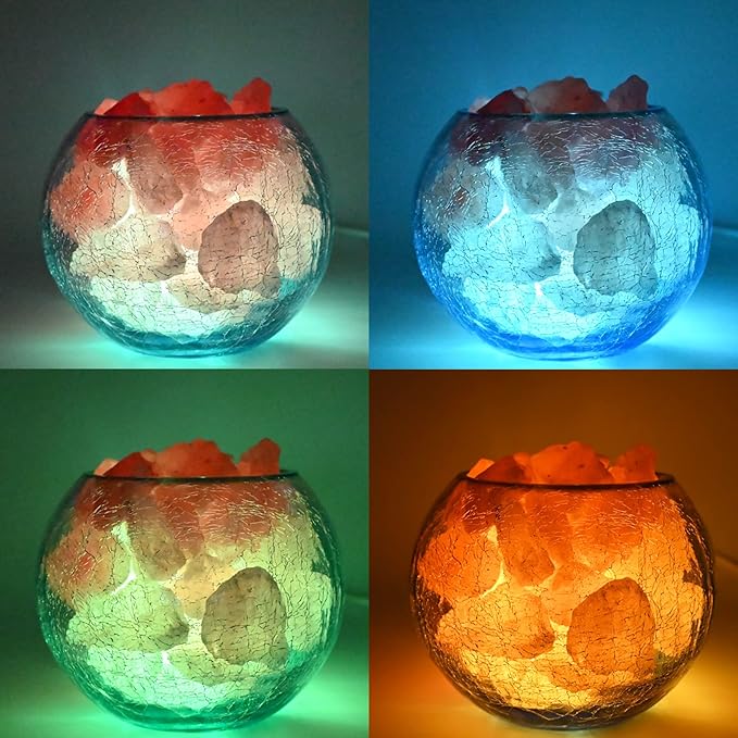 USB Himalayan Salt Lamp, Salt Rock Lamp with Natural Salt Chunks Bring Visual Impact of Ice and Fire to you, Used for Desk, Bedroom, Living Room and Gift - Color Changing + Warm Light Mode - Bloomnest