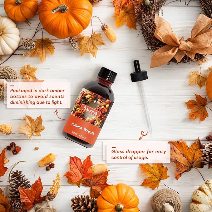SALKING Autumn Wreath Fragrance Oil, 120ml (4 Fl Oz) Premium Essential Oils for Diffuser, Candle Scents for Candle Making, Soap Making Supplies, Autumn Diffuser Oil, Halloween Thanksgiving Gift - Bloomnest