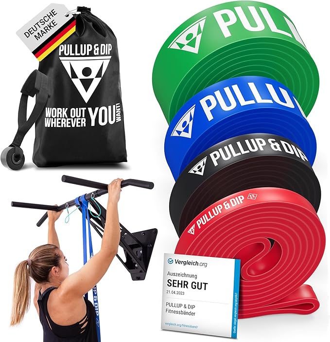 PULLUP & DIP Fitness Bands, Resistance Bands with Bag, Door Anchor (with Sets) and Exercise Guide - Single & in Value Set, Pull-Up Band Fitness Band for Calisthenics - Bloomnest
