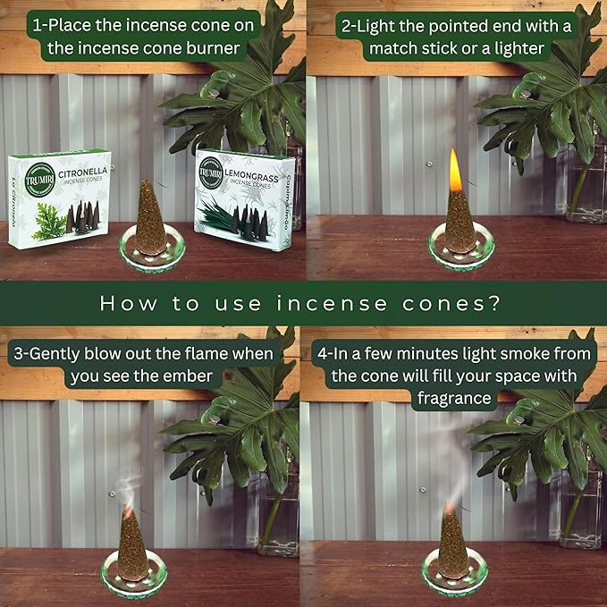 TRUMIRI Incense Cones - Combo Pack of 20 Cone Incense - 10 Citronella + 10 Lemongrass - Insence Cones - Incense Cones Scented - Cone Incense Scents - Insense Cones - Incent Cone TRUMIRI