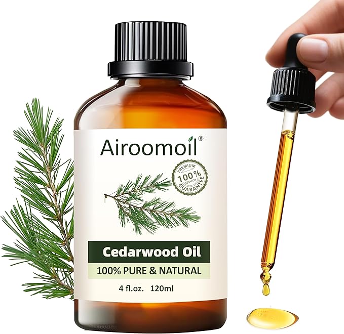 Pure Cedarwood Essential Oil 4 fl oz (120ml), 100% Natural, Warm Woody Aroma Not Sweet or Floral, Large Size for Diffusers, DIY Candles, Soap,s Sprays, Aromatherapy Home Airoomoil