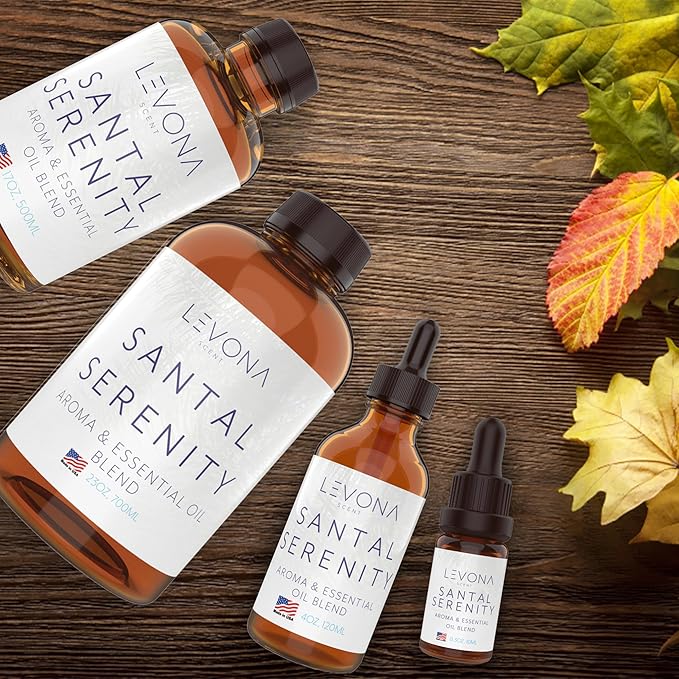 Levona Scent Santal Serenity Essential Oil: Notes of Sandalwood, Papyrus & Amber - aromatherapy oils for hotel, home and office - Fragrance oil for diffusers & Humidifiers - Home Luxury Scents -500 Ml LEVONASCENT