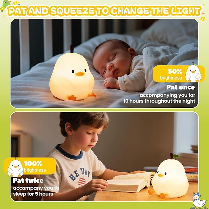 Night Light for Kids, Rechargeable Dimmable Silicone LED Nightlight with 7 Colors, Baby Nursery Night Lamp, Touch Squishy Lamp, Cute Gifts for Girls, Boys, Toddler Room Decor, White Duck - Bloomnest