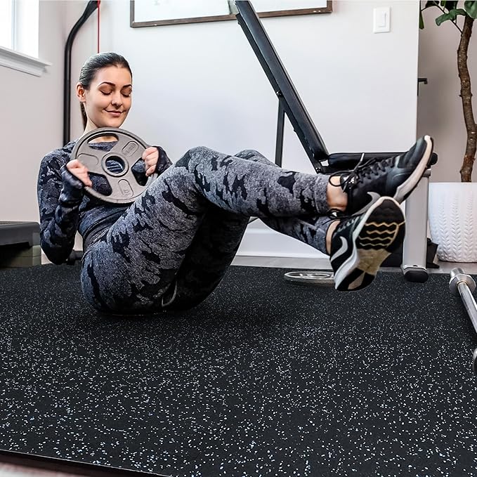 SUPERJARE 0.4'' Thick 6 Pcs 24 Sq Ft Rubber Top Exercise Equipment Mats, High Density EVA Foam Mats with Rubber Top, Interlocking Gym Flooring for Home Gym, Protective Workout Mat, Black/Blue - Bloomnest