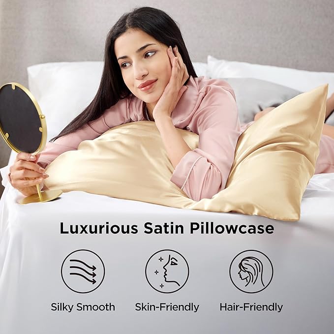 Bedsure King Size Satin Pillowcase Set of 2 - Champagne Gold Silky Pillow Cases for Hair and Skin with Envelope Closure, Similar to Silk Pillow Cases, Gifts for Women Men, 20x36 Inches, 2pcs - Bloomnest