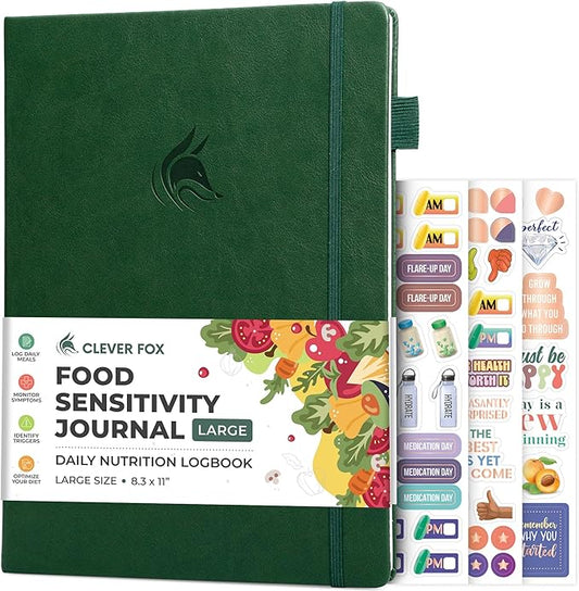 Clever Fox Food Sensitivity Journal Large – Daily Intolerance & Symptom Log for IBS, Diabetic, Low Fodmap, Elimination Diet – Health Tracker, 8.3x11” (Forest Green) - Bloomnest