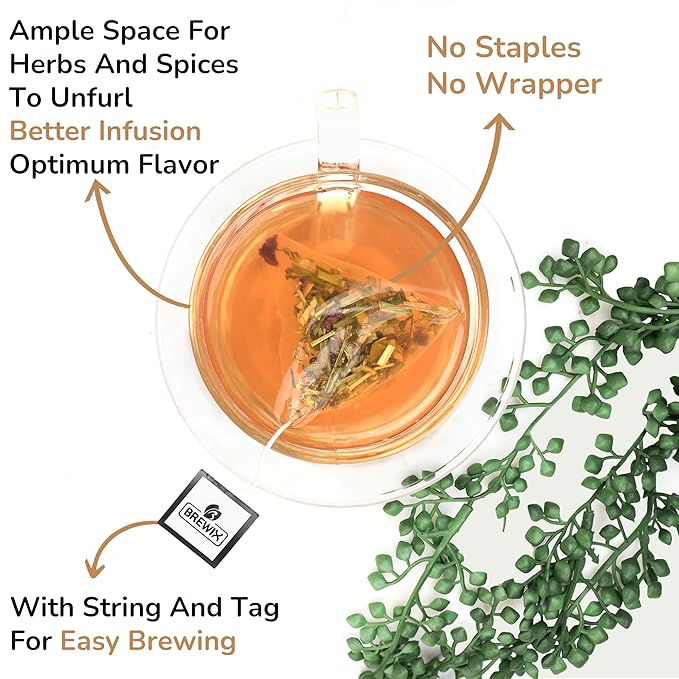 BREWIX, Sweet Orange Hibiscus Tea Bags (25 Pyramid Tea Bags) Caffeine-Free Herbal Tea | Ginger, Hibiscus, Spearmint, Rosehip, Turmeric | Supports Daily Balance & Calm | For Health & Wellbeing | Iced and Hot - Bloomnest