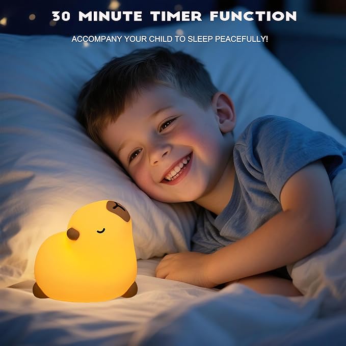 Cute Capybara Night Light, LED Capybara Lamp Rechargeable Touch Bedside Lamp,Squishy Animal Nightlight,3 Levels Dimmable,30Min Timer Nursery Night Light for Kids, Bedroom Baby Boys Girls Gifts - Bloomnest
