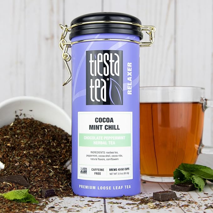 Tiesta Tea - Cocoa Mint Chill Loose Leaf Tea, Chocolate Peppermint Herbal Rooibos Blend, Non-Caffeinated, Brew Hot or Iced, Refillable Tin, Makes Up to 50 Cups, 3 Ounce - Bloomnest