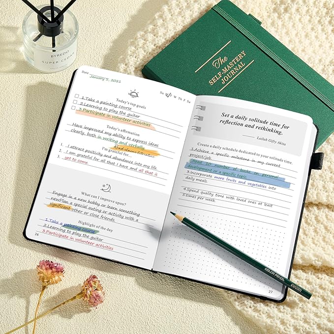 JUBTIC Self-Mastery Journal for Men - Gratitude Journal for Daily Reflection, Positivity and Self - Care and Reflection - Guided Manifestation Journals - Goal Journal for Women & Men(Black) - Bloomnest