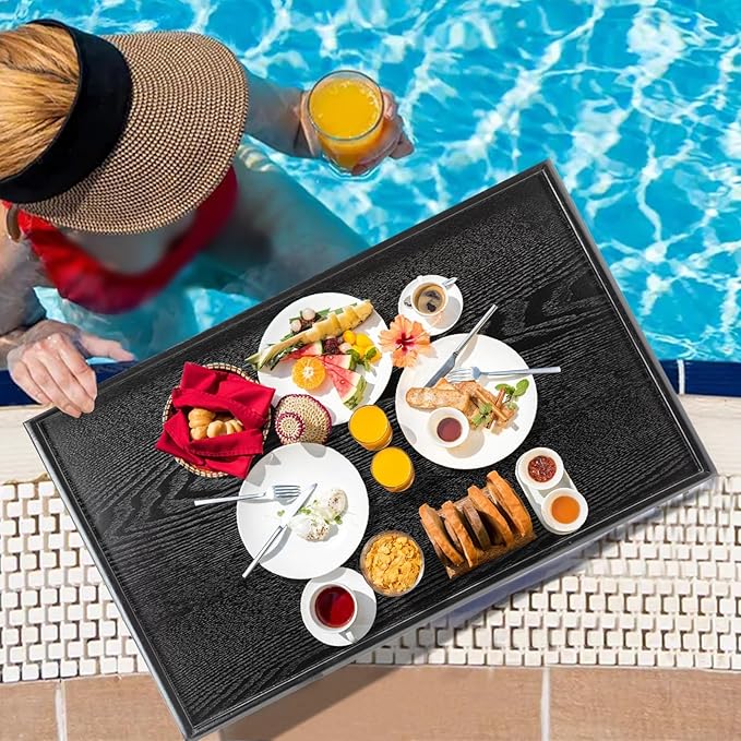 28 x 18 Inches Extra Large Solid Wood Serving Tray for Tea Coffee Table Snack Food Meals Serving Plate Kitchen Party Bar Breakfast Server with Raised Edges Black Wooden Decorative Ottoman Tray - Bloomnest