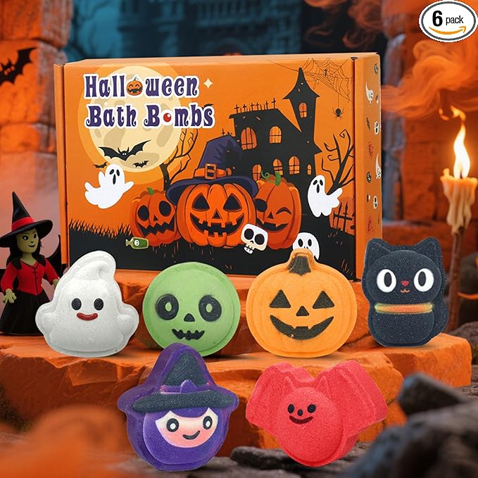 Halloween Bath Bombs for Kids & Women, Handmade Spooky Bath Bomb Set of 6 Fun Shapes – Perfect Gifts for Kids, Skin Care Bathbombs for Girls’ Spooky Celebration - Bloomnest