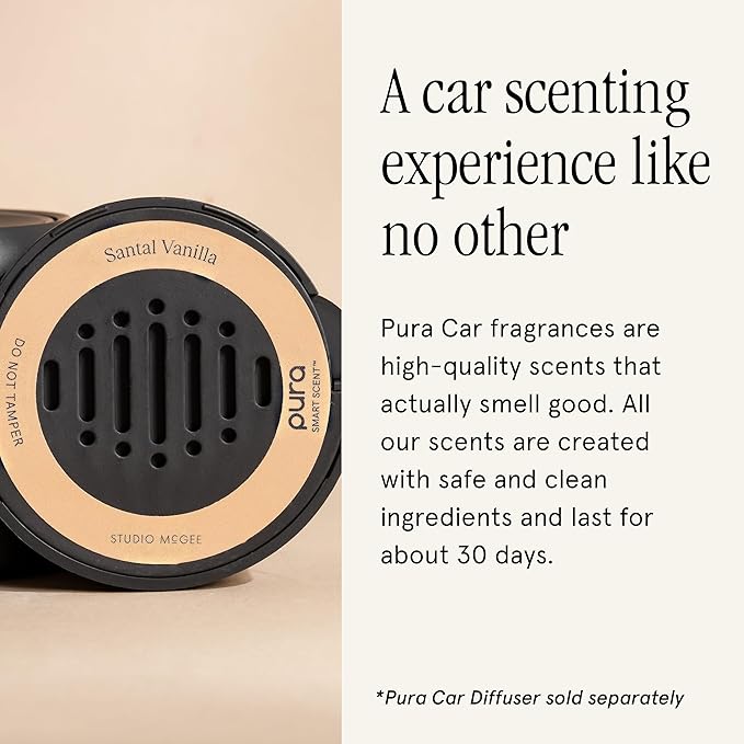 Pura and Studio McGee - Fragrance for Car Diffuser - Clean & Safe Luxury Scent Refill - Long-Lasting for 30 Days of Aroma - Must-Have Accessory - Santal Vanilla - Bloomnest