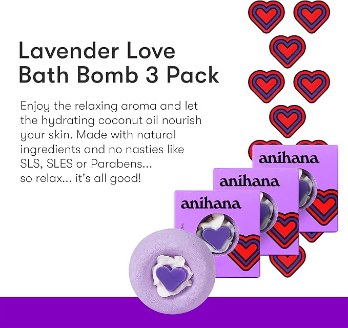 ANIHANA Bath Bombs with Coconut Oil, Paraben Free, Hand-Crafted Luxury Fizzers, Refreshing Lavender Love Scent, 6.3 oz Each, 3 Pack - Bloomnest