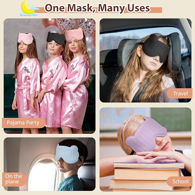 Kids Sleep Mask, 3D Sleeping Eye Mask for Kids with Adjustable Elastic Strap, Bear Shape Eye Cover with Memory Foam, Soft & Light-Blocking, Gift for Boys Girls Teens Age 5–15 (Black) - Bloomnest