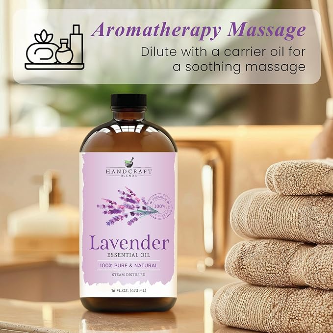 Handcraft Blends Lavender Essential Oil in Glass Bottle – Huge 16 Fl Oz – 100% Pure and Natural – Premium Grade Oil for Diffuser and Aromatherapy, Skin, Massage, Candle and Soap Making Fragrance - Bloomnest