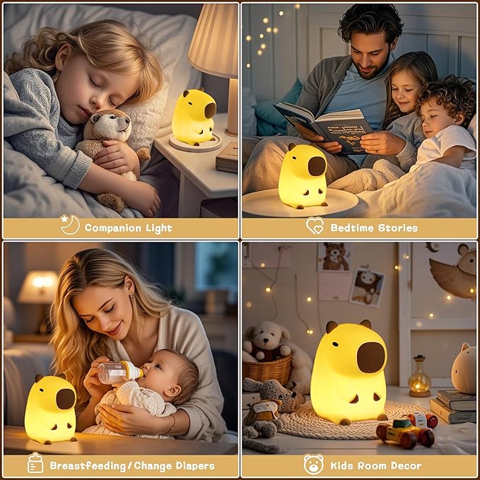 Cute Capybara Night Light, LED Squishy Novelty Animal Night Lamp,2 Levels Dimmable/Timer Nursery Nightlight for Kids, Rechargeable Touch Bedside Lamp, Bedroom/Dorm Decor, Baby Boys Girls Gifts - Bloomnest