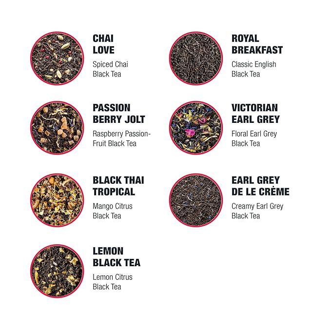 Tiesta Tea - Black Sampler Dry Flight Set, Loose Leaf, High Caffeine, Makes Hot & Iced, Assorted Tea Sets with Herbal, Chai, Fruit Black Teas & More, 7 Resealable Sample Pouches - Bloomnest