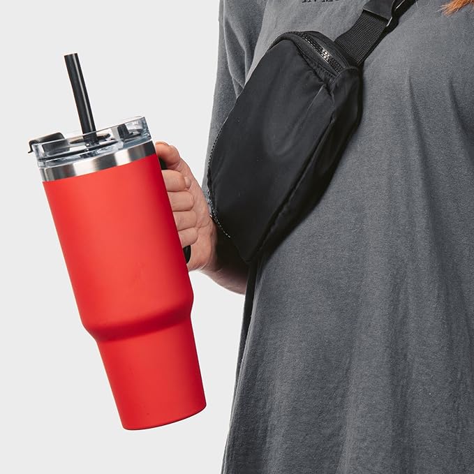 10 Ct of 40 Oz Intrepid Stainless Steel Tumbler with Lid, Straw & Handle – Red – Customizable Insulated Cups for Water, Coffee, Hot & Iced Drinks – Great for DIY, Events, Work - Bloomnest