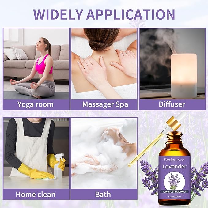 Sedbuwza Lavender Oil Essential Oil, 100% Pure and Natural Premium Lavender Fragrance Oil with Premium Glass Dropper for Diffuser, Aromatherapy Making - 3.38 Fl Oz/100ML Sedbuwza
