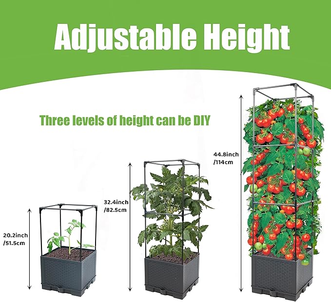 Sunnyglade 2 Pcs Raised Garden Bed Planter Box with Trellis, 44” Tomato Trellis Planter for Various Vine Climbing Plants Vegetables Detachable Frame for Outdoor Indoor Terrace - Bloomnest