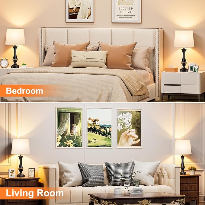 Seealle Upgraded Touch Lamps for Bedrooms Set of 2 - Nightstand Table Lamp with USB C+A, 3 Way Dimmable Lamps for Living Room, Office(White) - Bloomnest