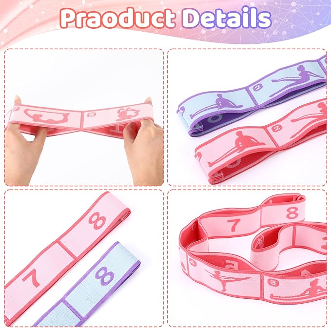 Stretch Strap for Kids, 2 Pcs Dance Elastic Band with 8 Loops Stretching Bands Adjustable Exercise Bands Resistance Ballet Band Leg Stretching Strap for Yoga Ballet Latin - Bloomnest
