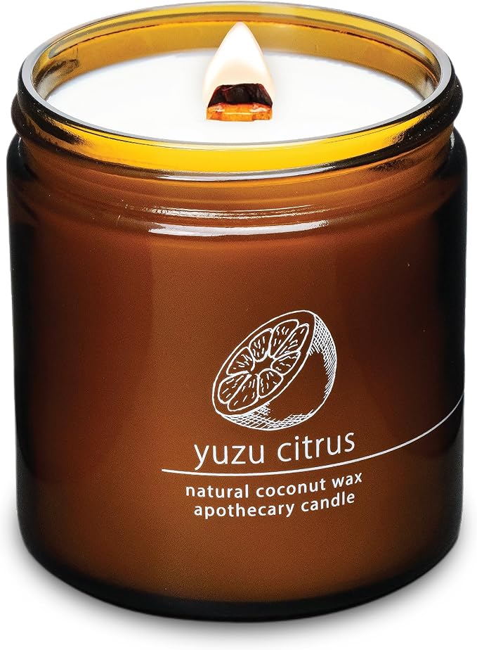 Hemlock Park Crackling Wood Wick Candle Handcrafted with Natural Coconut Wax (Large 16 oz, Yuzu Citrus) - Bloomnest
