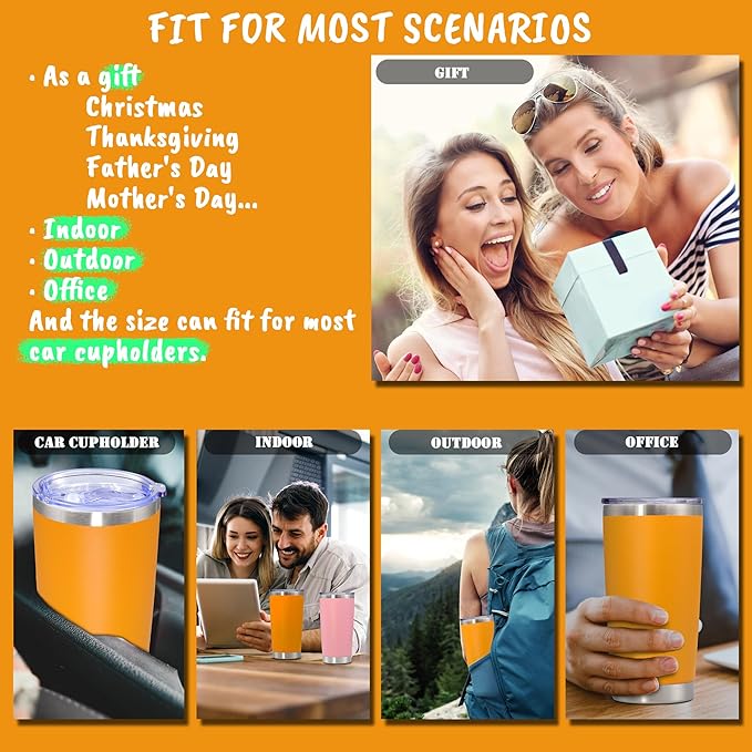 20 oz Tumbler with lid Double Wall Vacuum Insulated Tumblers Stainless Steel Coffee Mug Travel Coffee Tumbler Powder Coated Tumbler Cup Keep Hot&Cold - (Orange 12 Pack) - Bloomnest