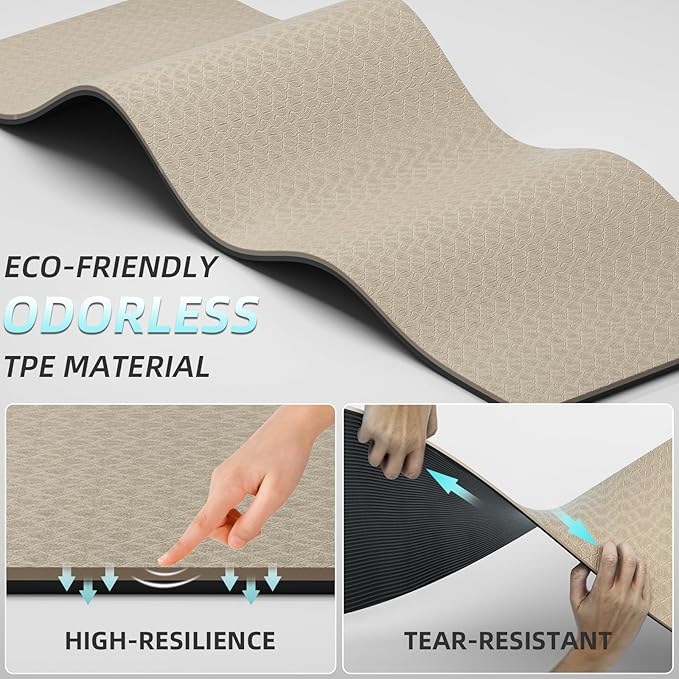 Extra Long & Wide Yoga Mat for Tall Men & Women,76''x32.6''x7mm - High Density TPE Non-Slip Both Sides, Lightweight 1.1kg with Superior Cushioning for gymnastics, Pilates, Home, Workout - Bloomnest