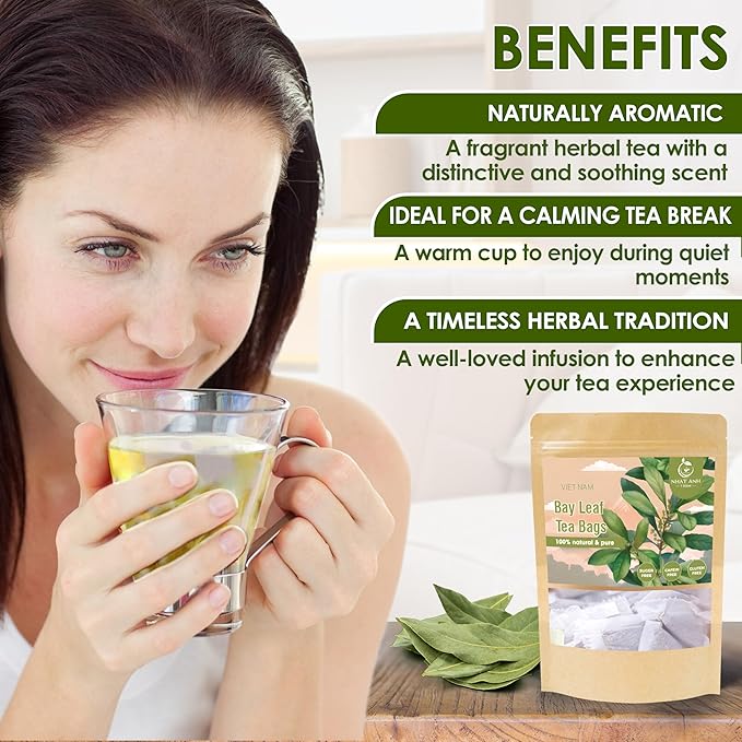 NHAT ANH FARM - Premium Bay Leaf Tea Bags, 100 Tea Bags, 100% Natural Dried Bay Leaf, Sugar-Free, Caffeine-Free, No Additives. Herbal Infusion For Daily Wellness - Bloomnest