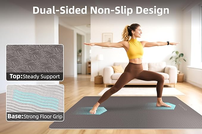Thick TPE Yoga Mat 72"x48" - 6/8/10/12mm Extra Cushion for Joint Support & Comfort, Non-Slip Texture, Durable & Waterproof, Includes Bag, Strap & Towel for Home Workout, Pilates & Yoga